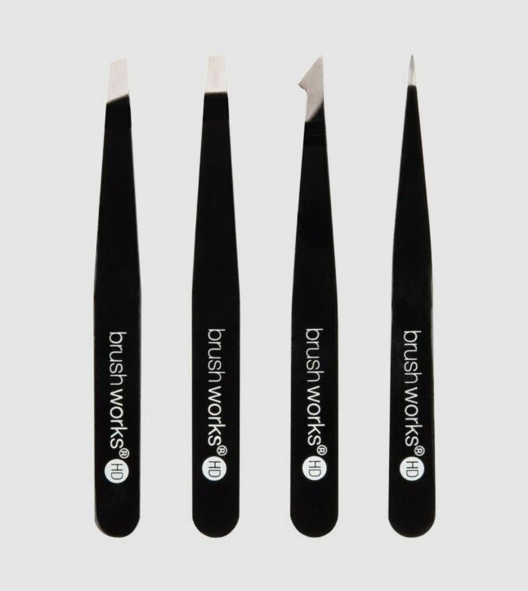 BRUSHWORKS Combination Tweezer Set Black