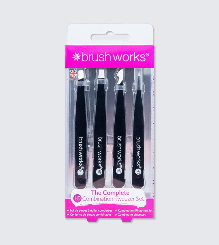 BRUSHWORKS Combination Tweezer Set Black