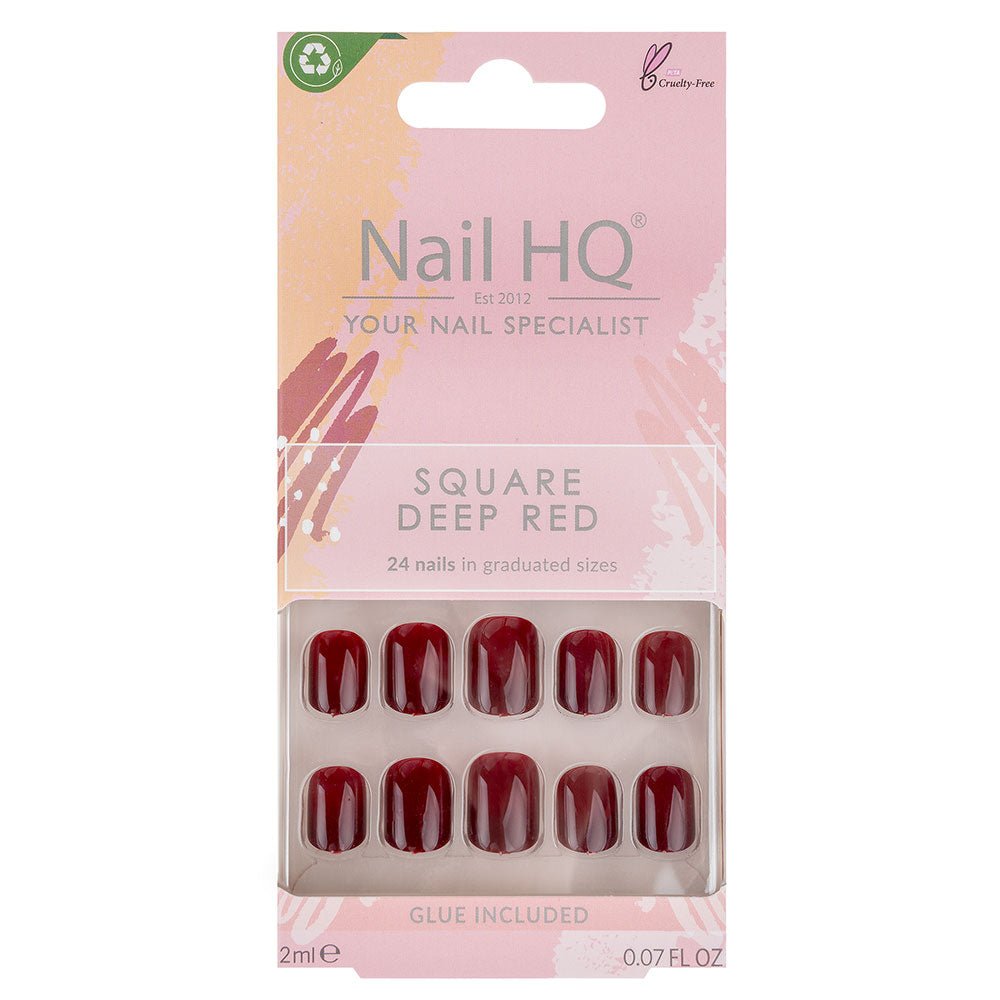 HQ Square Deep Red Acrylic Nails