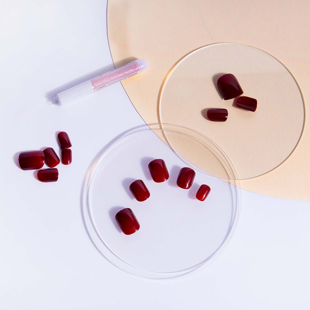 HQ Square Deep Red Acrylic Nails