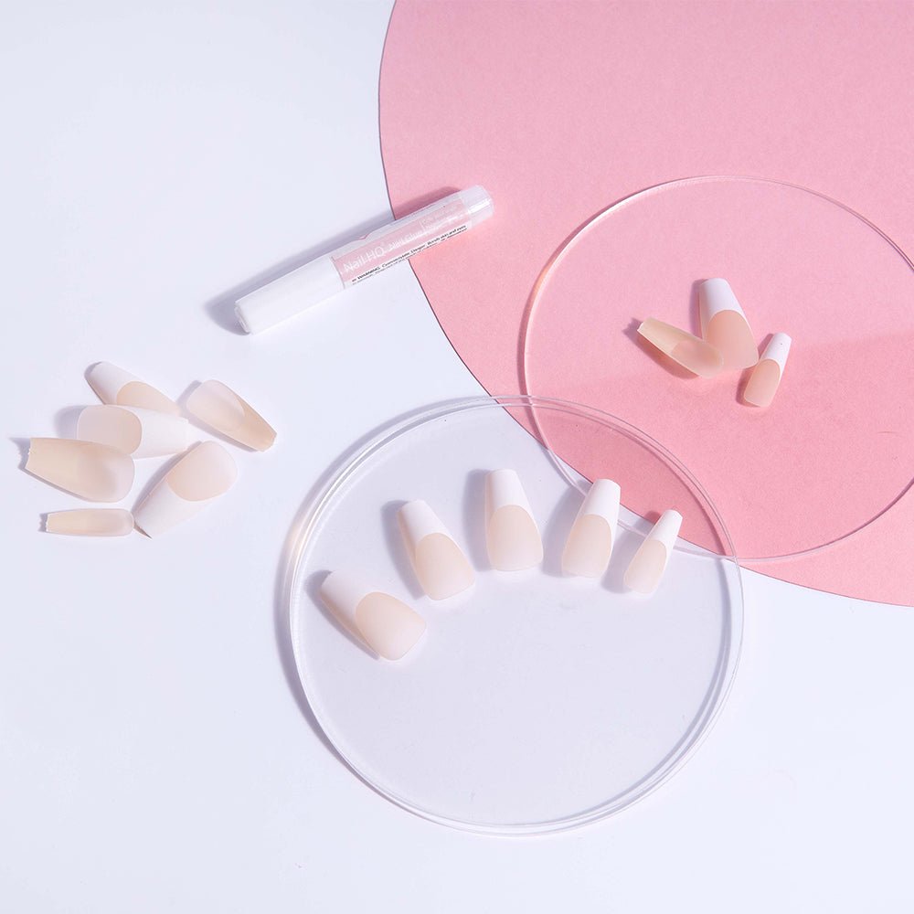 HQ Longe Coffine French Acrylic Nails