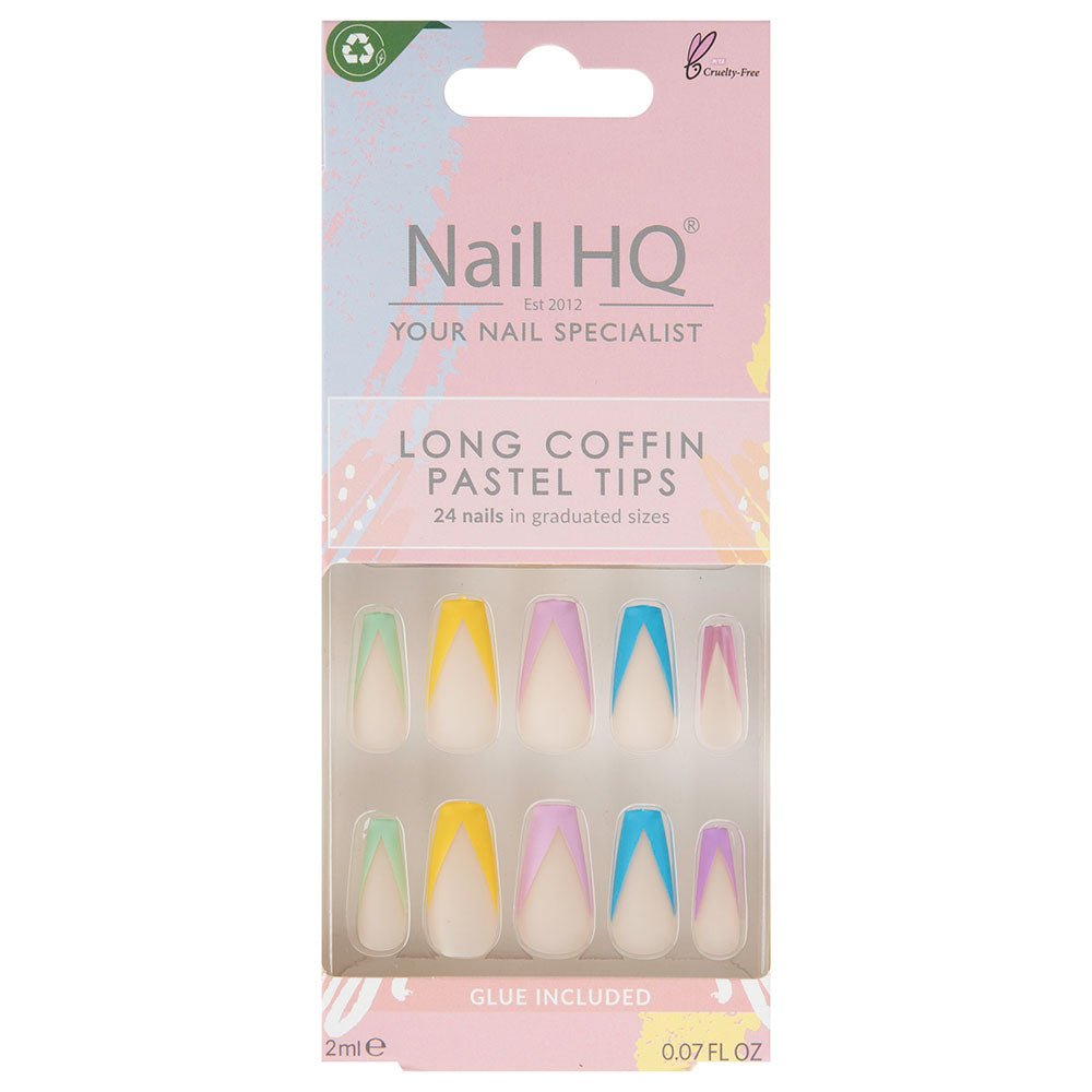 HQ Long Coffin Pastel Tips Acrylic Nails