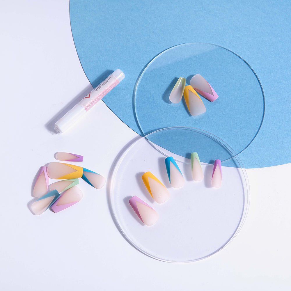 HQ Long Coffin Pastel Tips Acrylic Nails