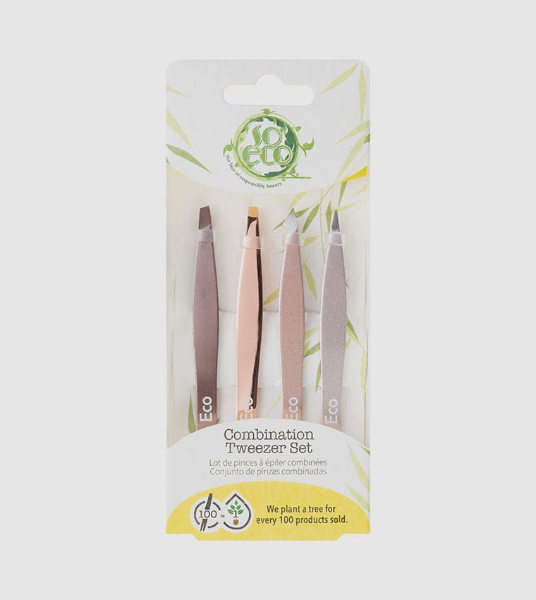 Soeco Rose Gold Tweezers Set 4 Pieces